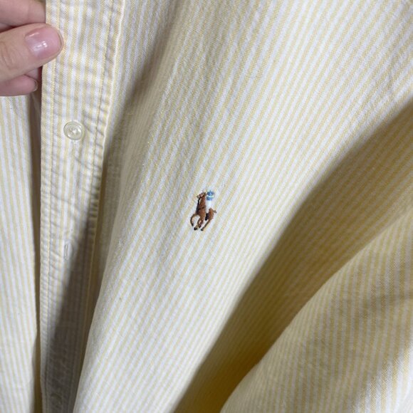 Ralph Lauren Mens Button Down Shirt Yellow Striped Cotton Size L - Picture 3 of 5